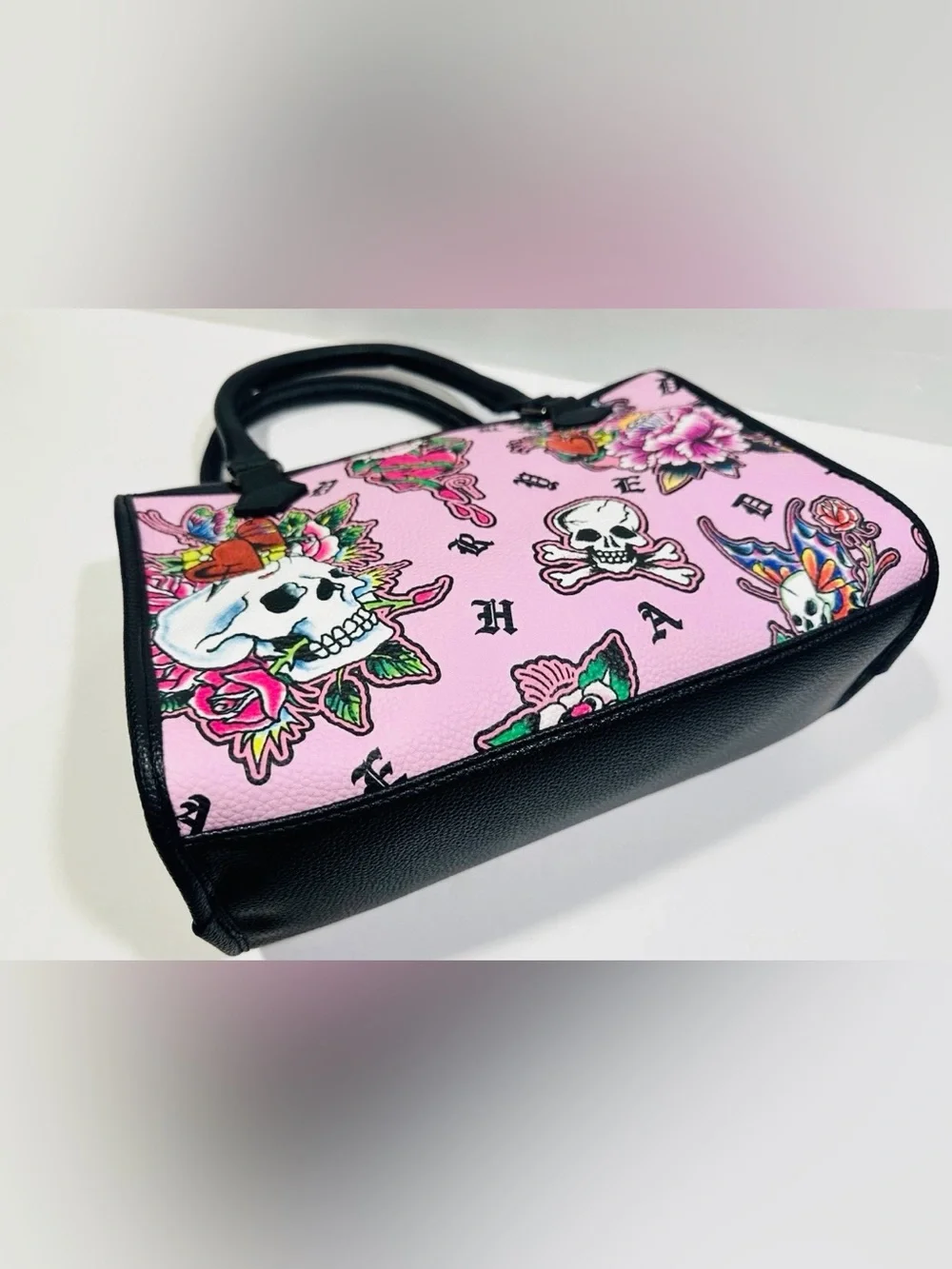 Ed Hardy Pink Floral Tattoo-Print Satchel Handbag